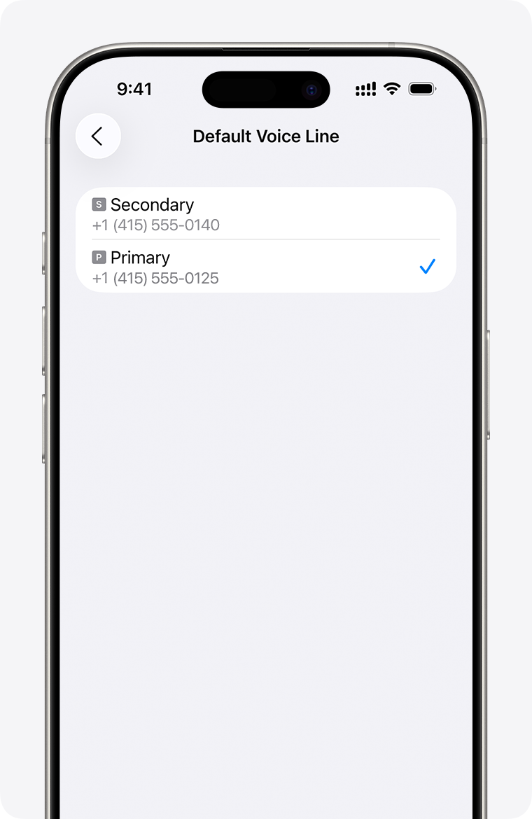 Dual eSIM setup screen for selecting default number